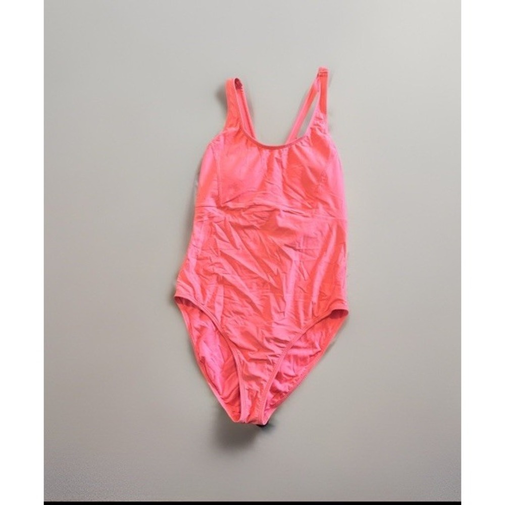 Lolë Coral Pink One Piece Swimsuit Built-In Cups Crossback V-Neck SZ 6